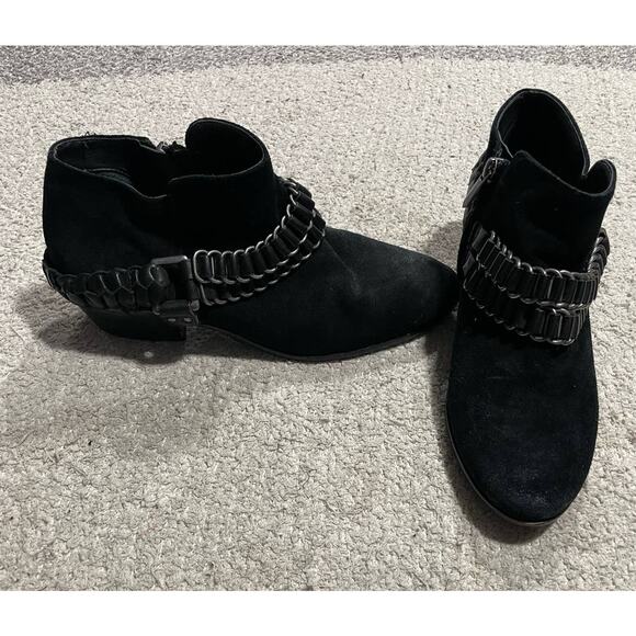 Sam Edelman Posey Suede Leather Ankle Booties Womens 9 M Metal Chain Black Boots - Picture 3 of 12